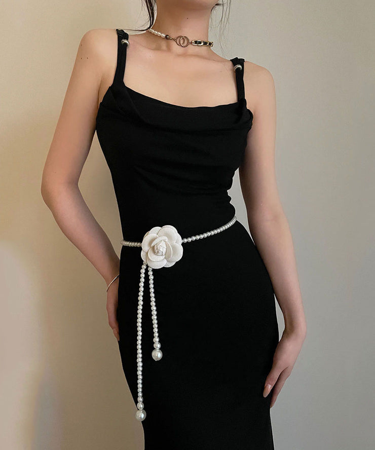 Elegant White Pearl Camellia Flower Tassel Body Chain