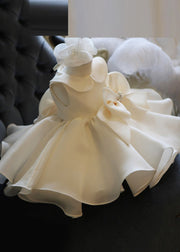 Elegant White Peter Pan Collar Bow Tulle Kids Long Dress Summer