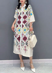 Elegant White Peter Pan Collar Patchwork Cotton Shirts Dress Summer