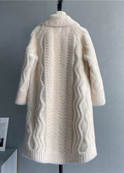 Elegant White Peter Pan Collar Pockets Woolen Coat Winter