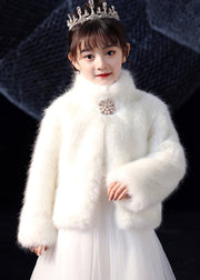 Elegant White Stand Collar Mink Velvet Girls Cloak Winter