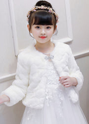 Elegant White Stand Collar Mink Velvet Girls Cloak Winter