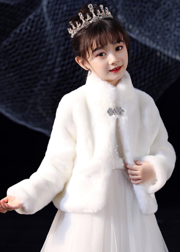 Elegant White Stand Collar Mink Velvet Girls Cloak Spring