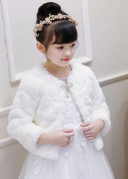 Elegant White Stand Collar Mink Velvet Girls Cloak Winter