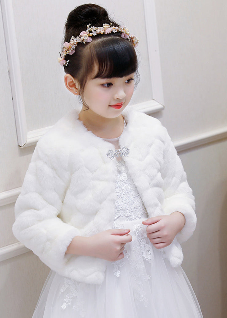 Elegant White Stand Collar Mink Velvet Girls Cloak Spring