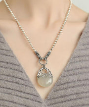 Elegant White Sterling Silver Chalcedony Round Bead Pendant Necklace