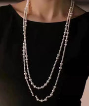 Elegant White Sterling Silver Pearl Sweater Necklace