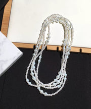 Elegant White Sterling Silver Pearl Sweater Necklace