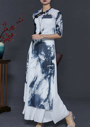 Elegant White Tie Dye Silm Fit Silk Oriental Two Piece Set Summer