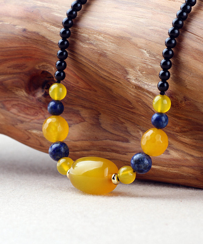 Elegant Yellow Agate Gem Stone Graduated Bead Necklace