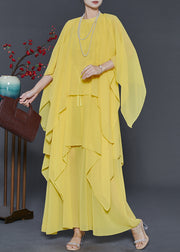 Elegant Yellow Chiffon Long Dresses Asymmetrical Design Summer