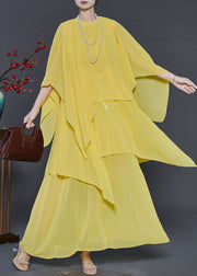 Elegant Yellow Chiffon Long Dresses Asymmetrical Design Summer