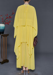 Elegant Yellow Chiffon Long Dresses Asymmetrical Design Summer