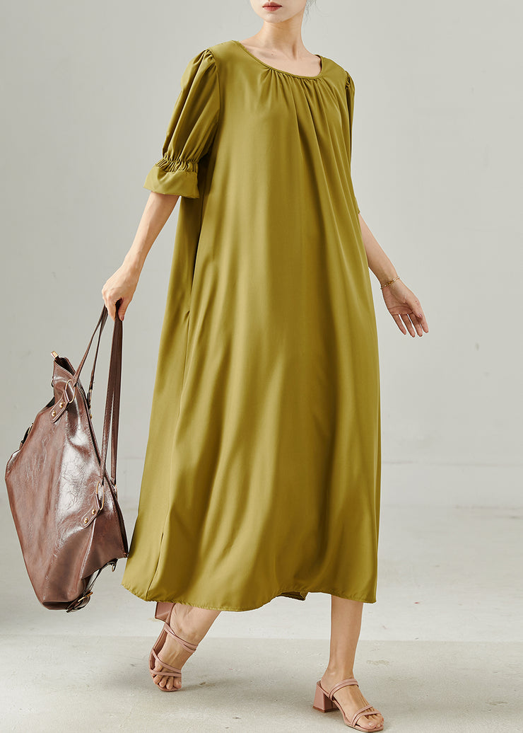 Elegant Yellow Cotton Long Dresses Oversized Summer