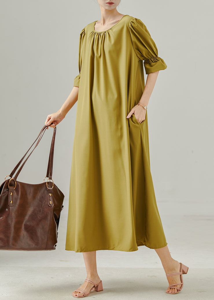 Elegant Yellow Cotton Long Dresses Oversized Summer