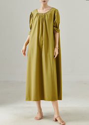 Elegant Yellow Cotton Long Dresses Oversized Summer