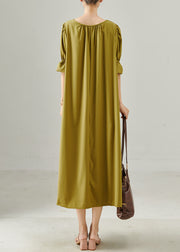 Elegant Yellow Cotton Long Dresses Oversized Summer