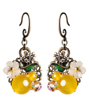 Elegant Yellow Floral Copper Drop Earrings