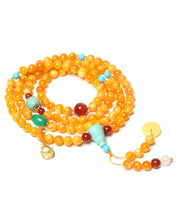 Elegant Yellow Jade Amber Beeswax Beading Tassel Pendant Necklace