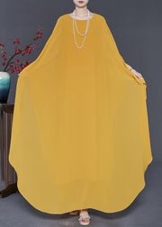 Elegant Yellow Oversized Chiffon Party Dress Batwing Sleeve