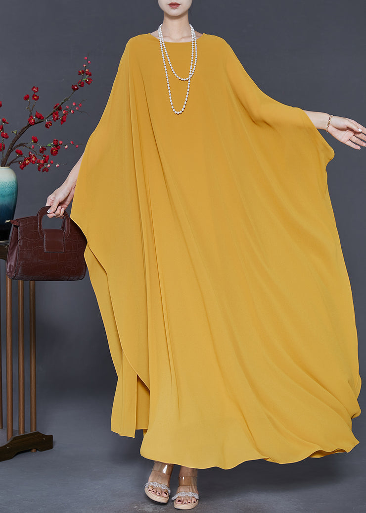 Elegant Yellow Oversized Chiffon Party Dress Batwing Sleeve