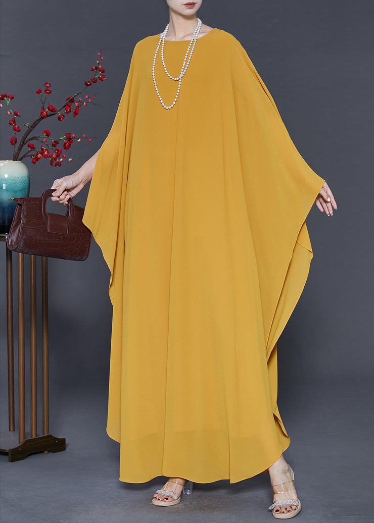 Elegant Yellow Oversized Chiffon Party Dress Batwing Sleeve