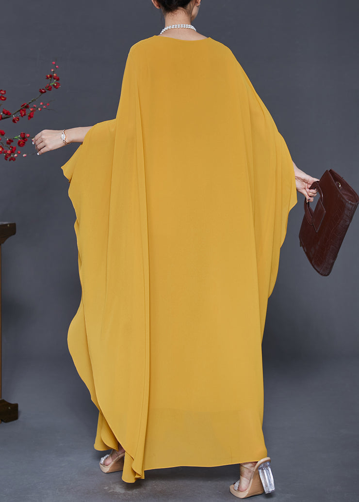 Elegant Yellow Oversized Chiffon Party Dress Batwing Sleeve