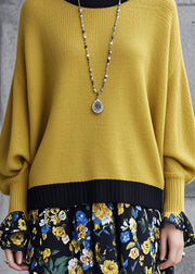 Elegant Yellow Oversized Patchwork Knit Sweaters Fall