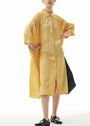 Elegant Yellow Peter Pan Collar Button Holiday Long Shirts Dress Summer