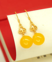 Elegant Yellow Silver Inlaid Beeswax Ball Drop Earrings