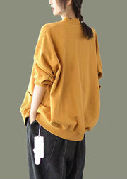 Elegant Yellow V Neck Button Patchwork Warm Fleece Sweatshirt Coat Fall