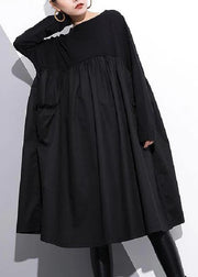 Elegant Cinched o neck Cotton clothes For Women Tutorials  Black-pumpkin Dresses