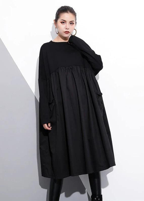 Elegante Cinched-O-Neck-Baumwollkleidung für Frauen Tutorials schwarze Kleider
