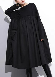 Elegant Cinched o neck Cotton clothes For Women Tutorials Black Dresses