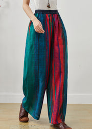 Ethnic Style Colorblock Oversized Striped Linen Pants Summer