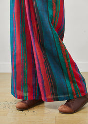 Ethnic Style Colorblock Oversized Striped Linen Pants Summer
