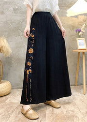 Ethnic Style High Waisted Embroidered Wide Leg Pants Summer