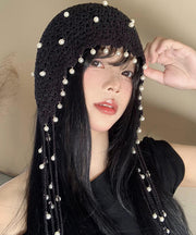 Ethnic Style Hollow Out Pearl Tassel Knitted Boonie Hat