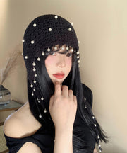 Ethnic Style Hollow Out Pearl Tassel Knitted Boonie Hat