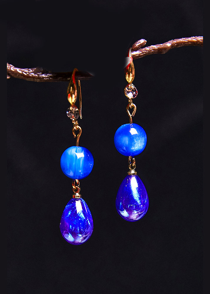 Ethnic Style Peacock Blue Water Droplet Acrylic Drop Earrings