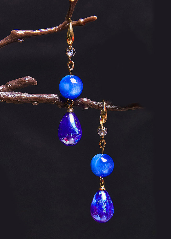 Ethnic Style Peacock Blue Water Droplet Acrylic Drop Earrings