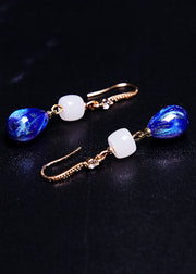 Ethnic Style Peacock Blue Water Droplet Gem Stone Drop Earrings