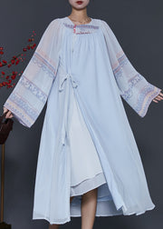 Ethnic Style Sky Blue Oversized Lace Up Chiffon Dress Summer
