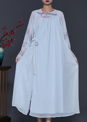 Ethnic Style Sky Blue Oversized Lace Up Chiffon Dress Summer