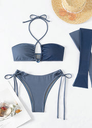 European And American Blue Lace Up Bikini Swimwear Set Women