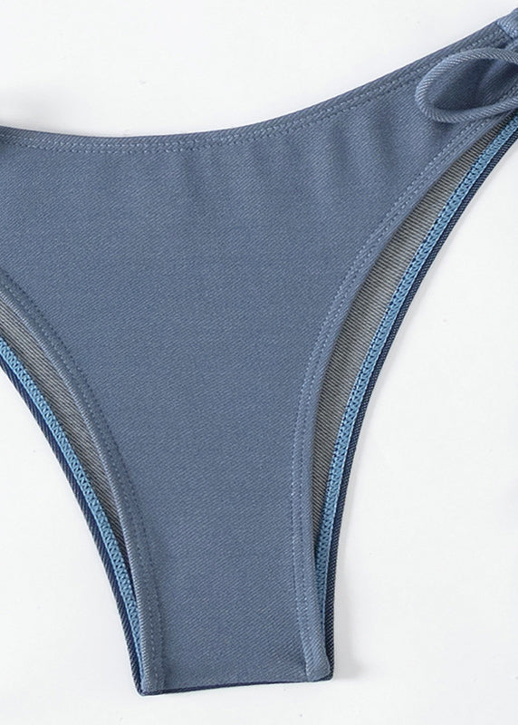 European And American Blue Lace Up Bikini Swimwear Set Women