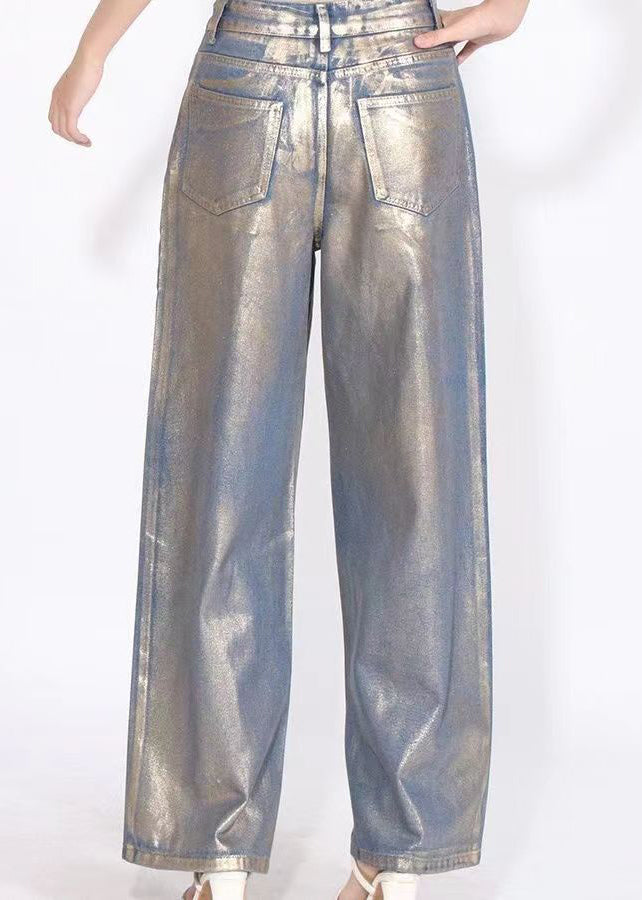 European And American Fashion Hot Stamping High Waisted Wide Leg Jeans Spring