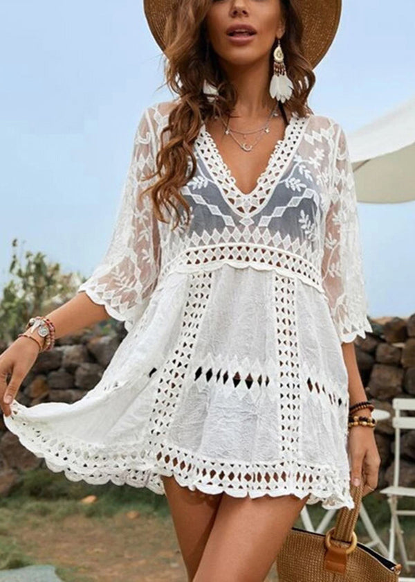 European And American Lace Patchwork Hollowed Out Cover Up