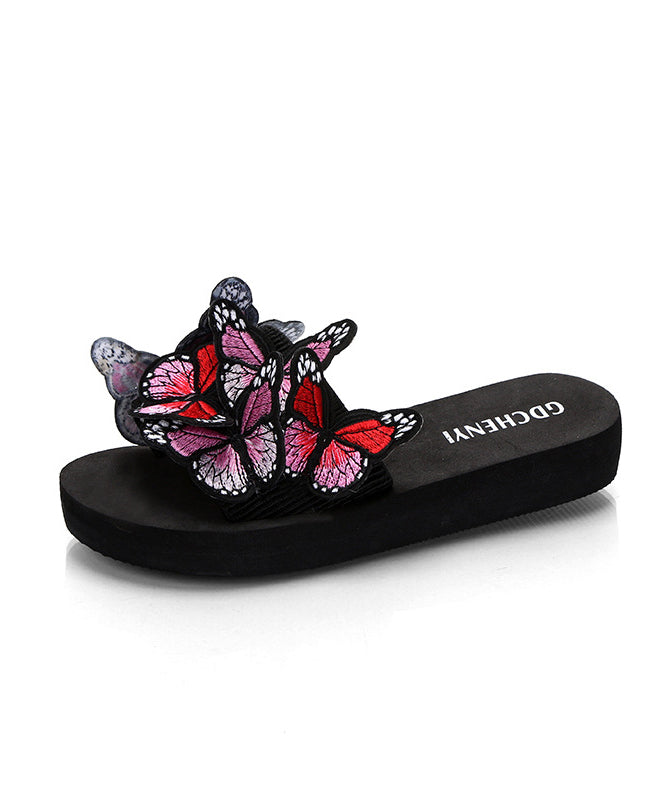 European And American Red Embroidered Butterfly Slide Sandals