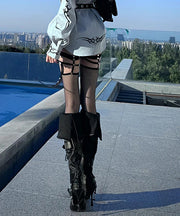 European And American Sexy Belt Buckle Pointed High Heeled Knee Boots